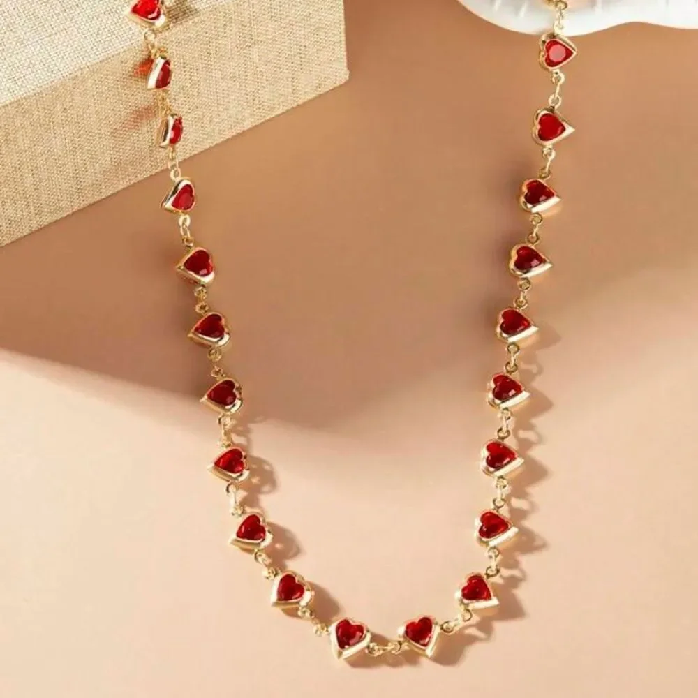 Heart Necklace with Red Accents N816